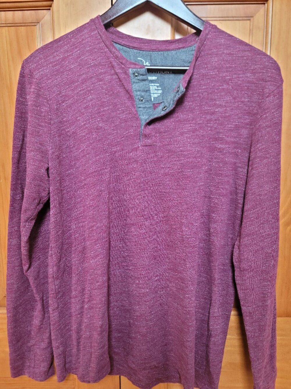 Men's Marc Anthony Luxury Long Sleeve Henley Slim Fit Soft Heathered Burgundy M
